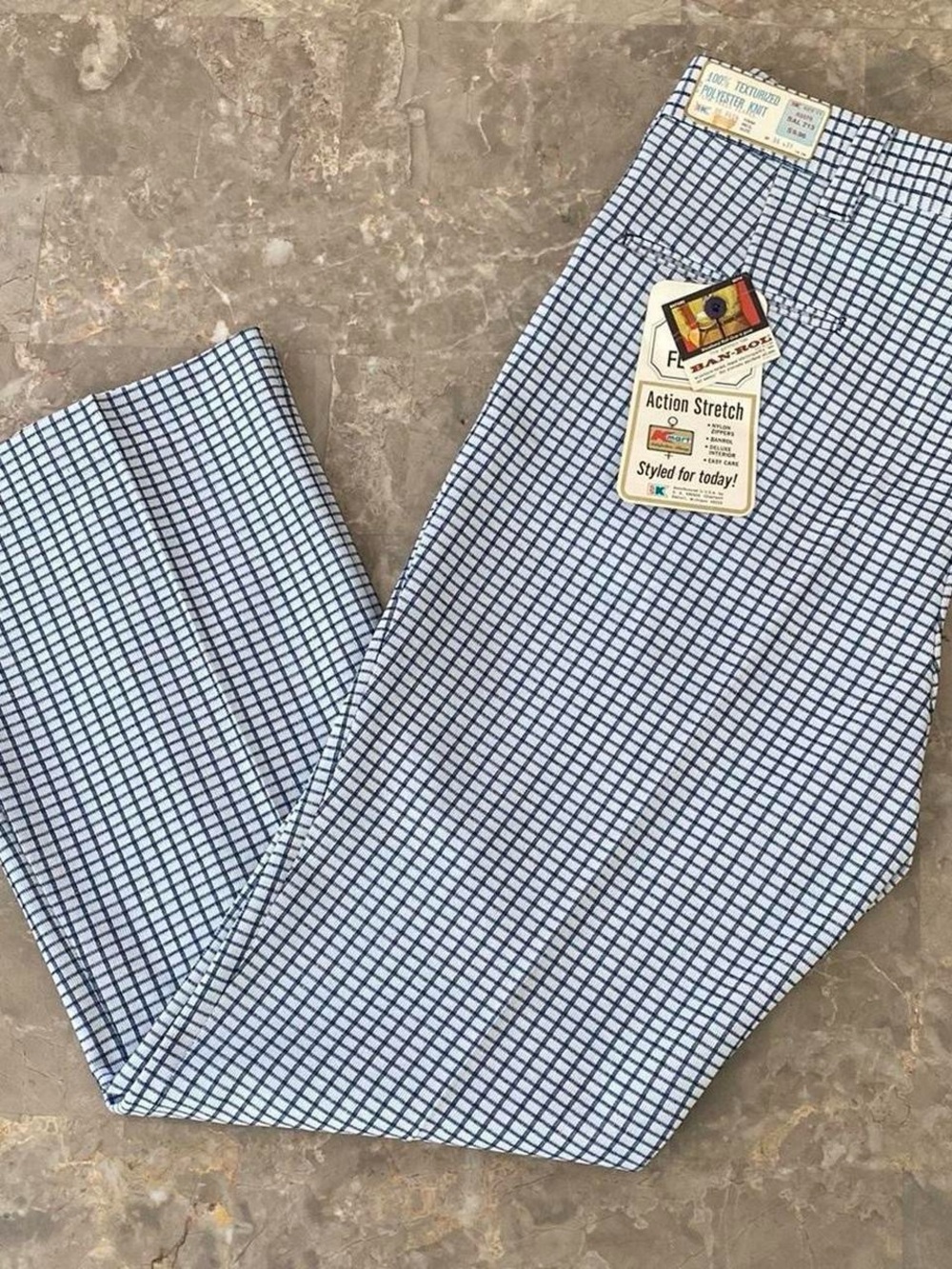 Vintage 70s Kmart Plaid Polyester Knit Pants 36x30 NWT Deadstock